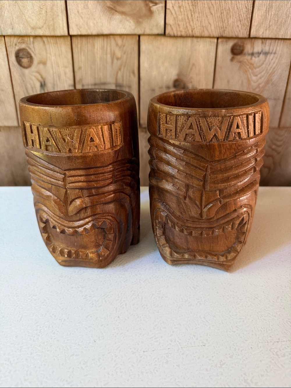 Vintage 70’s MCM Hawaii Tiki Wood Mugs